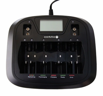 Ładowarka uniwersalna 8-kanałowa AA/AAA/C/D i 9 V, z portem USB, everActive NC-900U