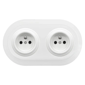 2x Gniazdo elektryczne okrągłe z ramką podwójną, białe, montaż podtynkowy, Ceramic Loft