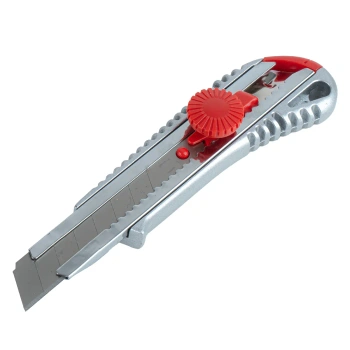 Nożyk uniwersalny aluminiowy z pokrętłem z ostrzem łamanym 18mm, AMIO 04815