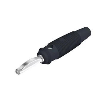 Wtyk izolowany 4mm z otworem 4mm i boczną sprężyną dociskową, przykręcany 16A, czarny