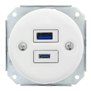 Gniazdo USB A+C 4A ceramiczne białe okrągłe Ceramic Loft