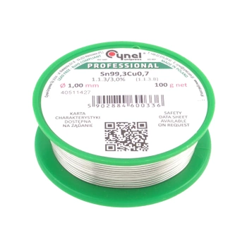 Cyna lutownicza bezołowiowa - spoiwo Sn99,3Cu0,7 - topnik 1.1.3 - 0,70mm - Cynel 100g
