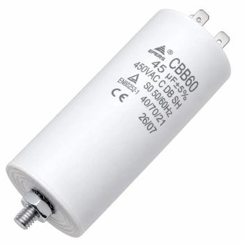 Kondensator rozruchowy do silnika 45µF 450VAC, CBB60, 4 konektory, Ø45 × 102 mm, EPERS