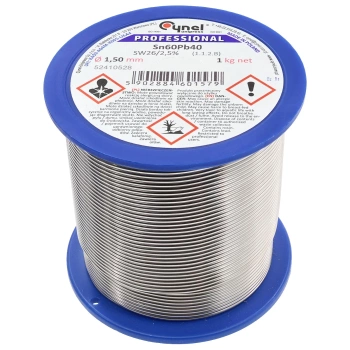 Cyna lutownicza Sn60Pb40 z topnikiem SW26, średnica 1,5 mm, szpula 1 kg, Cynel