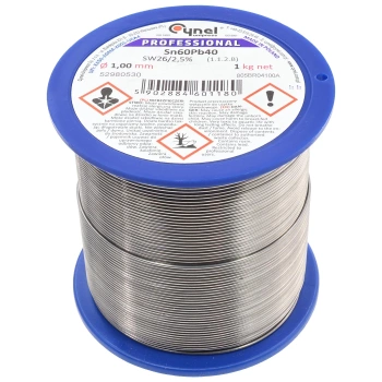 Cyna lutownicza Sn60Pb40 z topnikiem SW26, średnica 1 mm, szpula 1 kg, Cynel