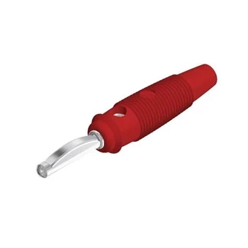 Wtyk izolowany 4mm z otworem 4mm i boczną sprężyną dociskową, przykręcany 16A, czerwony