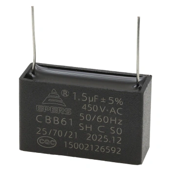 Kondensator rozruchowy do silnika 1,5µF 450VAC, CBB61, do druku, 37 × 14 × 23 mm, EPERS