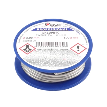 Cyna lutownicza z topnikiem SW26 - 3mm - spoiwo Sn60Pb40 Cynel 100g
