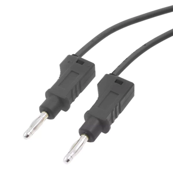 Przewód PVC 1mm2 z 2 wtykami prostymi 4mm 20A z dodatkowym gniazdem 4mm, 1.5m czarny