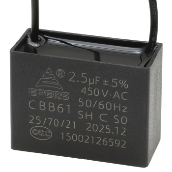 Kondensator rozruchowy EPERS CBB61 2.5uF 450VAC do silnika, przewody 20cm, 38x17x28mm