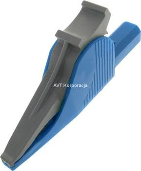 Krokodylek bezpieczny, rozwarcie 32mm, gniazdo 4mm, niebieski