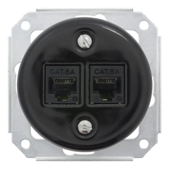 Gniazdo Ethernet Cat6 x2 ceramiczne czarne okrągłe Ceramic Loft