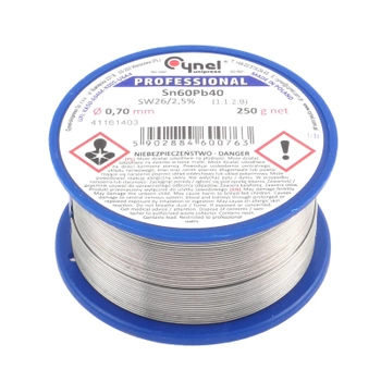 Cyna lutownicza z topnikiem SW26 - 0.7mm - spoiwo Sn60Pb40 Cynel 250g