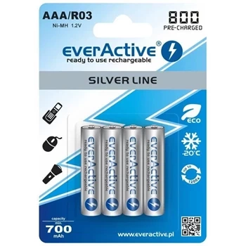 Akumulatory Ni-MH R03 / AAA 1,2 V 800 mAh, ready to use, 4 szt., Silver Line, everActive EVHRL03-800
