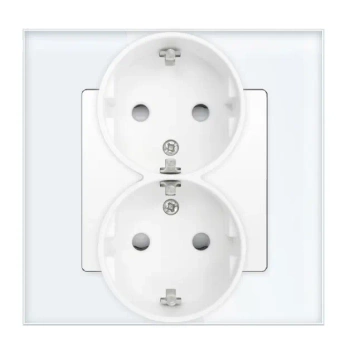 Gniazdo elektryczne podwójne Schuko - szklana ramka - białe - Tawoia Glass
