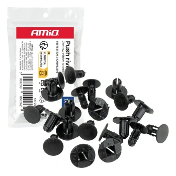 Nity plastikowe rozporowe do samochodu, trzon 6 × 13 mm, kołnierz 19 mm, czarne, 10 szt. - AMiO 05026