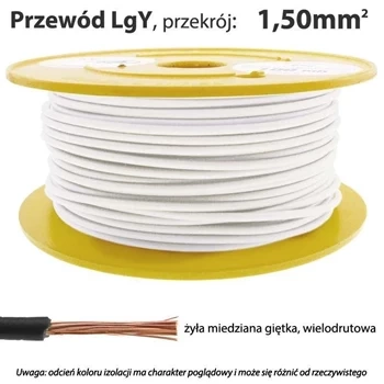 Przewód instalacyjny miedziany jednożyłowy LgY 1,50 mm2, linka giętka, biały