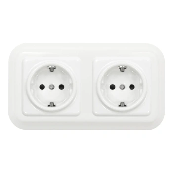2x Gniazdo elektryczne Schuko kwadratowe z ramką podwójną, białe, montaż podtynkowy, Ceramic Loft