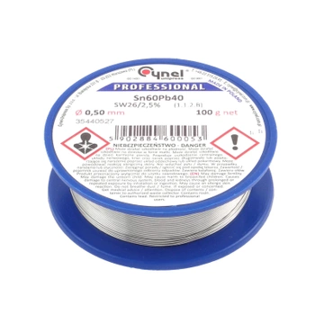 Cyna lutownicza z topnikiem SW26 - 0.5mm - spoiwo Sn60Pb40 Cynel 100g