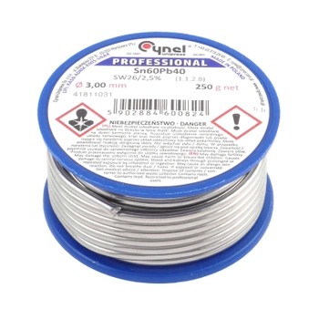 Cyna lutownicza Sn60Pb40 z topnikiem SW26, średnica 3 mm, szpula 250 g, Cynel