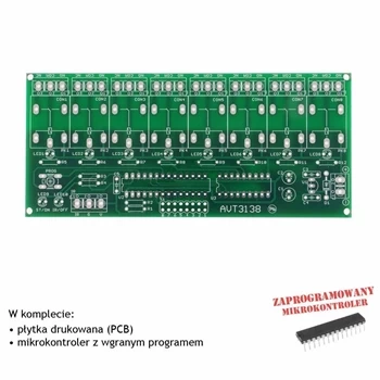 Przełącznik IR 8-kanałowy - maksymalne obciążenie 8A/230V na kanał - PCB i mikroprocesor do projektu AVT 3138