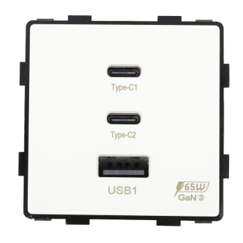 Ładowarka USB A + 2xC 65W GaN biała podtynkowa (moduł bez ramki) - TAWOIA Glass
