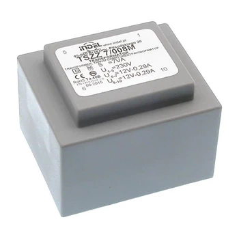 Transformator sieciowy zalewany TSZZ 7/008M, 7VA, 12V + 12V, 0,29A, rdzeń EI 42/14, do druku, Indel