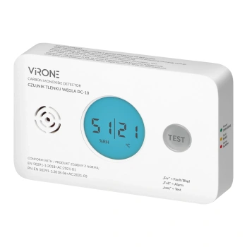 Bateryjny czujnik tlenku węgla/czadu 2xAA żywotność 10 lat, VIRONE DC-10