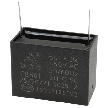Kondensator rozruchowy do silnika 8µF 450VAC, CBB61, do druku, 47 × 25 × 35 mm, EPERS