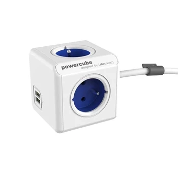 Przedłużacz PowerCube Extended USB 1.5m, rozgałęźnik 4 gniazda + 2x USB, niebieski