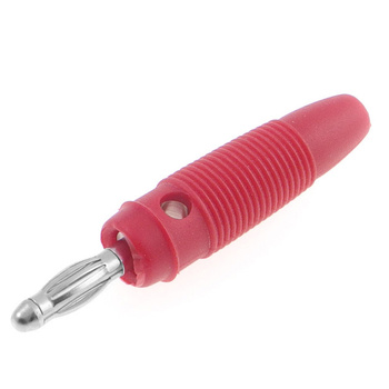 Wtyk izolowany 4mm lamelkowy z otworem 4mm, przykręcany, czerwony