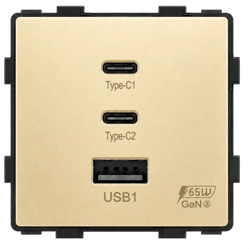 Ładowarka USB A + 2xC 65W GaN złota podtynkowa (moduł bez ramki) - TAWOIA Glass