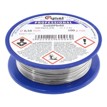 Cyna lutownicza Sn60Pb40 z topnikiem SW26, średnica 0,56 mm, szpula 100 g, Cynel