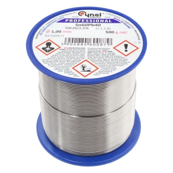 Cyna lutownicza Sn60Pb40 z topnikiem SW26, średnica 1 mm, szpula 500 g, Cynel