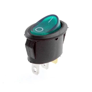 Włącznik ON-OFF klawiszowy owalny, AC, zielone podświetlenie, SPST 3P