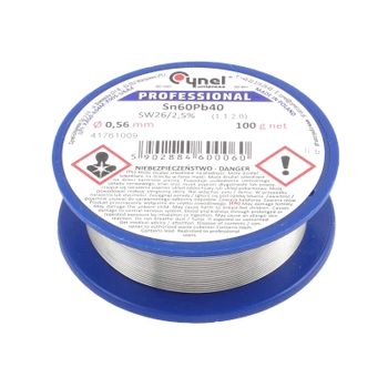 Cyna lutownicza z topnikiem SW26 - 0.56mm - spoiwo Sn60Pb40 Cynel 100g