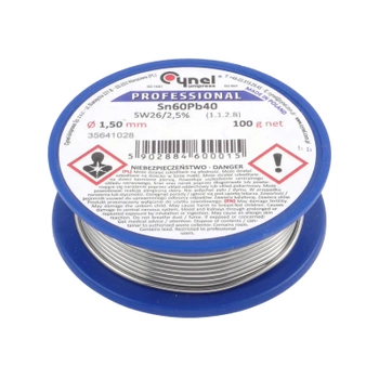 Cyna lutownicza z topnikiem SW26 - 1.5mm - spoiwo Sn60Pb40 Cynel 100g