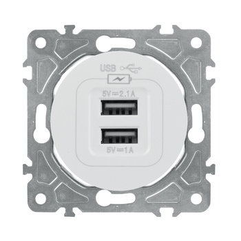 Gniazdo USB 2x 5V/2A, białe, OVAL Electromalt