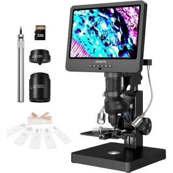 Mikroskop biologiczny i laboratoryjny z 5 obiektywami, endoskopem i ekranem 10″ – Andonstar AD269S