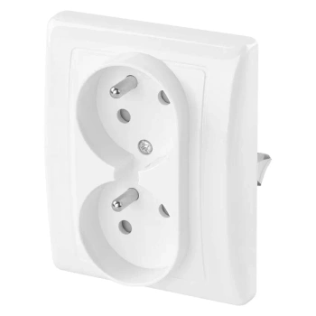 Gniazdo elektryczne podwójne z uziemieniem, montaż podtynkowy, kolor biały, EMOS A6001.1