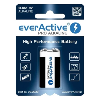 Bateria 9V 6LR61 alkaliczna 550mAh everActive Pro, blister