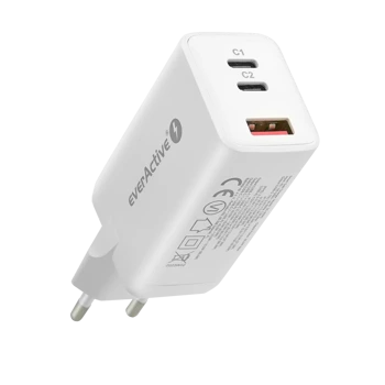 Ładowarka sieciowa everActive GaN SC-650Q z gniazdem USB oraz 2x USB-C PD PPS QC4+ 65W