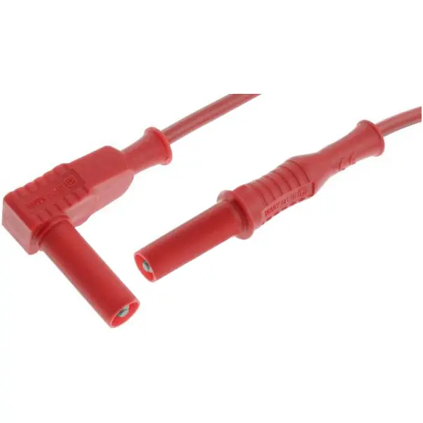 Przewód PVC 2.5mm2 z 2 wtykami bezpiecznym 4mm 32A - prostym i kątowym, 1m czerwony