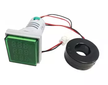 Woltomierz/amperomierz/miernik częstotliwości LED 31x31mm 60-500V/100A zielony kwadrat