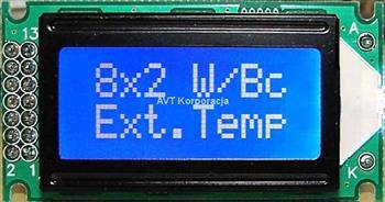 Wyświetlacz LCD alfanumeryczny 2x8 AC-0802E-BIW W/B