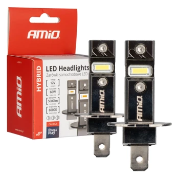 Żarówka samochodowa LED 2szt H3 6000K Canbus 60W AMIO-04113 seria HYBRID