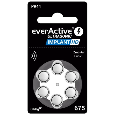 Baterie do aparatów słuchowych everActive IMPLANT HD typ 675 / PR44, 6 sztuk