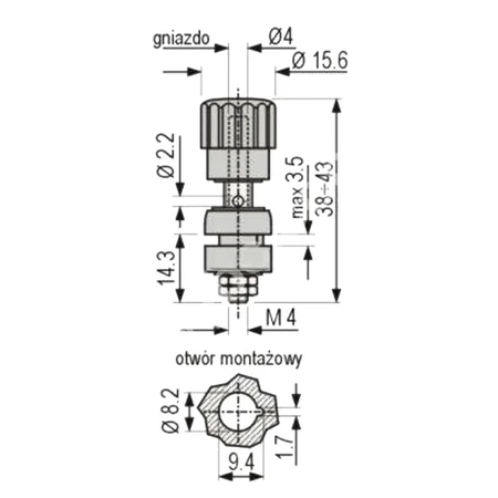 Gniazdo laboratoryjne 4mm, izolowane M4 16A czerwone
