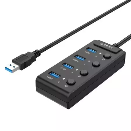 Hub USB 3.0 Orico 4x USB z włącznikami, czarny