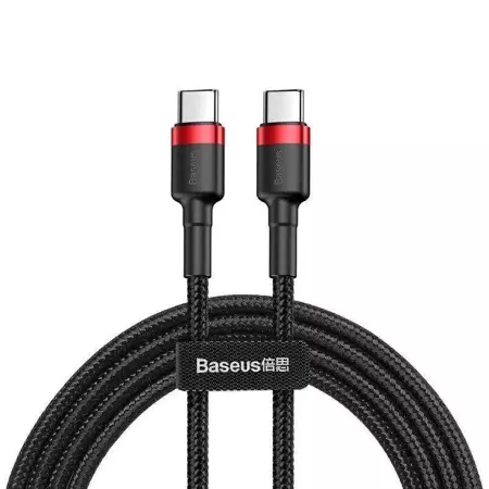 Kabel USB-C 1m, szybkie ładowanie PD2.0 60W, QC3.0, nylonowy oplot, czarno-czerwony Baseus